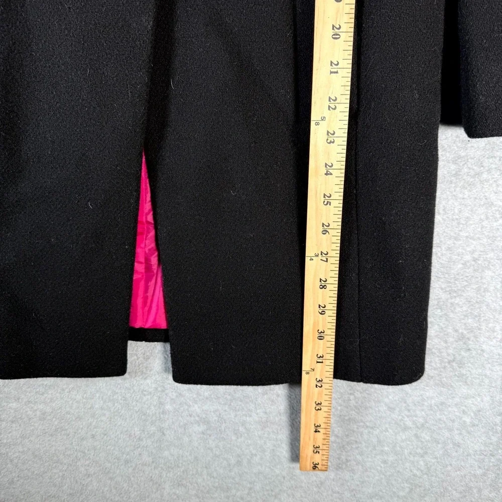 Kate Spade Women's Bow Neck Ribbon Coat Size 0 Black Wool Peacoat Front Button